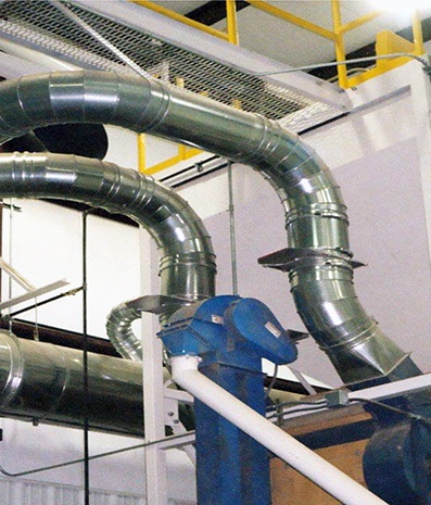 Agriculture dust ducting shown installed at a seed company.