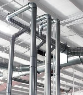 A Nordfab ductwork system installed in an industrial facility to improve airflow and move air contaminants.