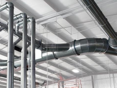 Clamp together ductwork shown installed in a commercial facility.