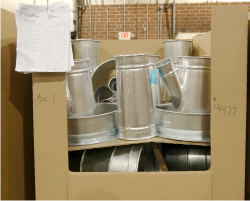 Nordfab duct parts packaged for shipping.