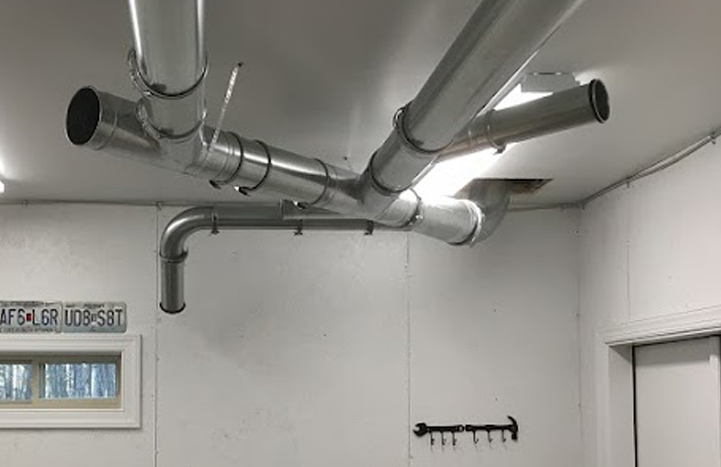 Nordfab Ducting installed in a woodshop to remove dust and debris.
