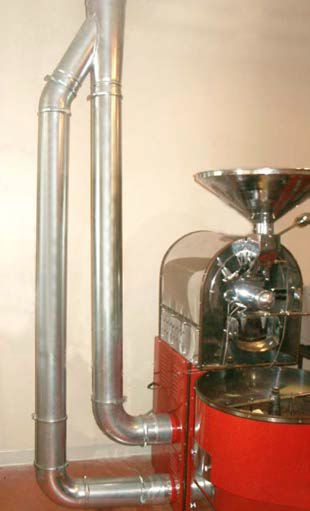 Nordfab Ducting connected to a coffee roaster to remove contaminants at the source.