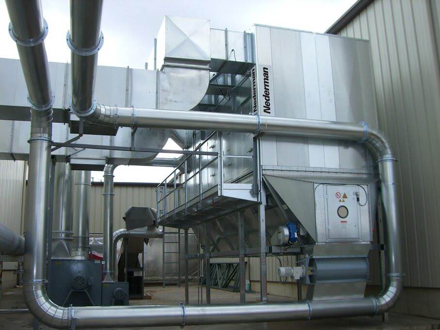 Nordfab duct pipe shown installed at an industrial facility to ensure the dust collection system operates efficiently and effectively.