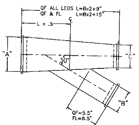 Nordfab Duct Branch dimensions