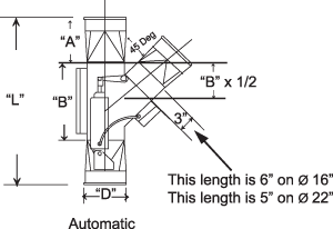 Nordfab Ducting Auto Diverter Valve dimensions