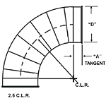 Nordfab Ducting 16 Gauge Elbow dimensions